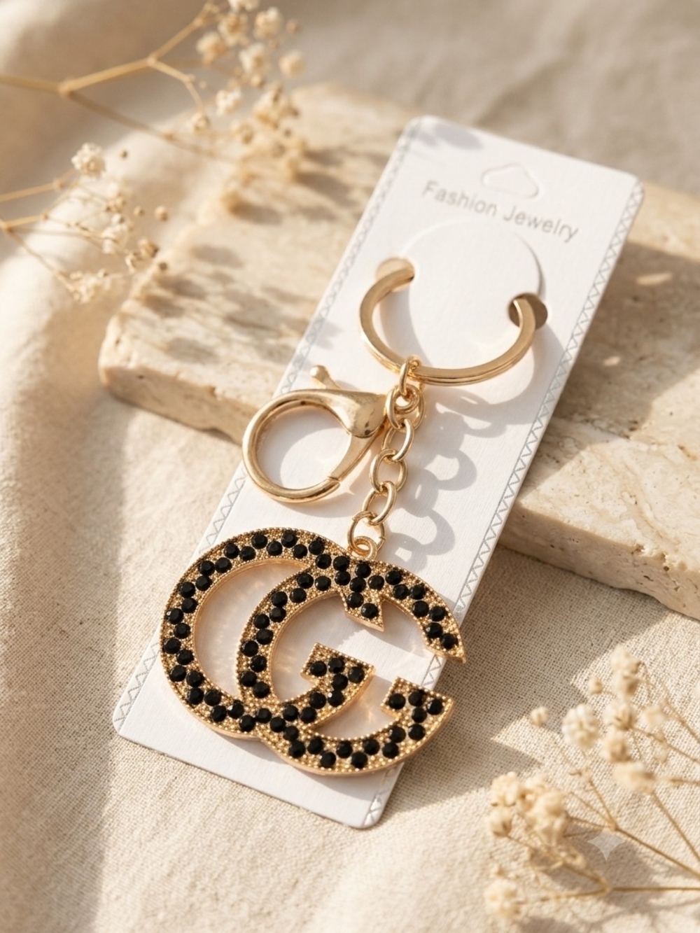 Gold and Black Crystal Keychain - Fashion Jewelry